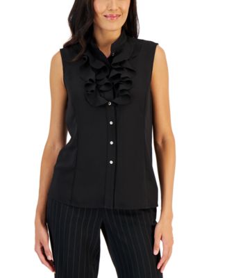 Kasper Women's Ruffled Tie-Neck Blouse Red Size Medium
