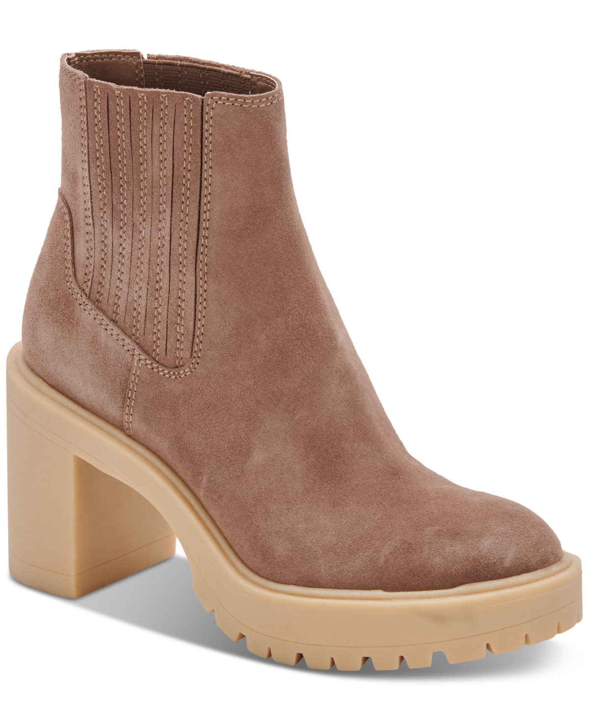 Shop Dolce Vita Women's Caster H2o Lug Sole Cheslea Heeled Booties In Mushroom Suede Ho