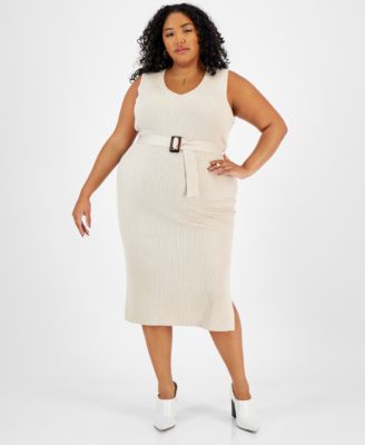 And Now This - Plus Size Belted Sweater Dress