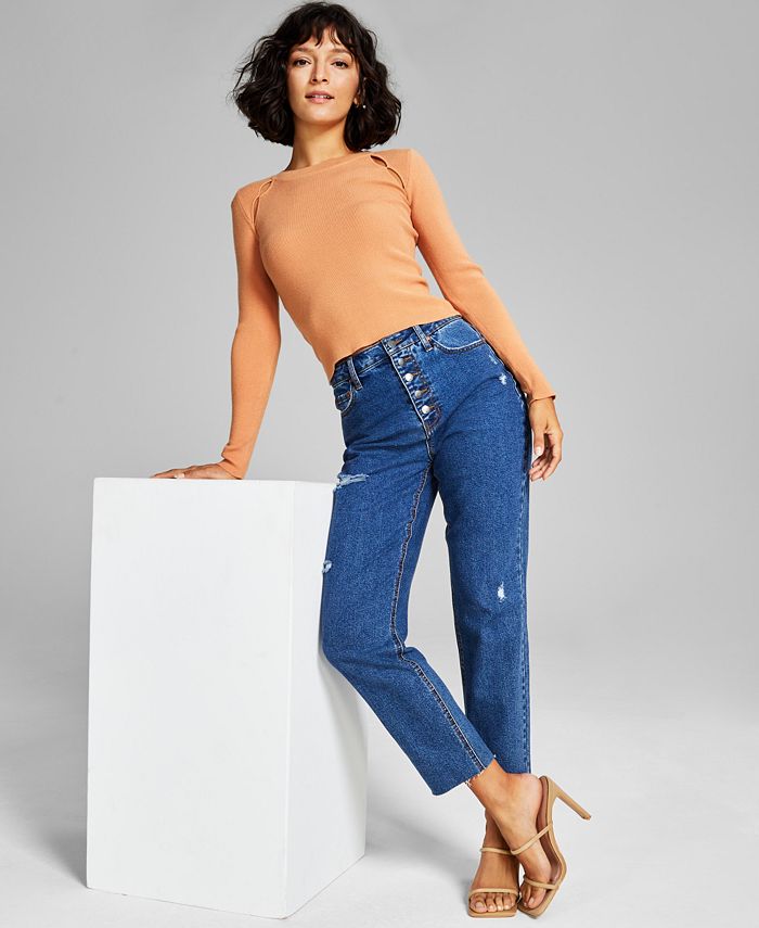 And Now This Women's Ribbed Shoulder-Cutout Sweater & Reviews - Sweaters - Women - Macy's