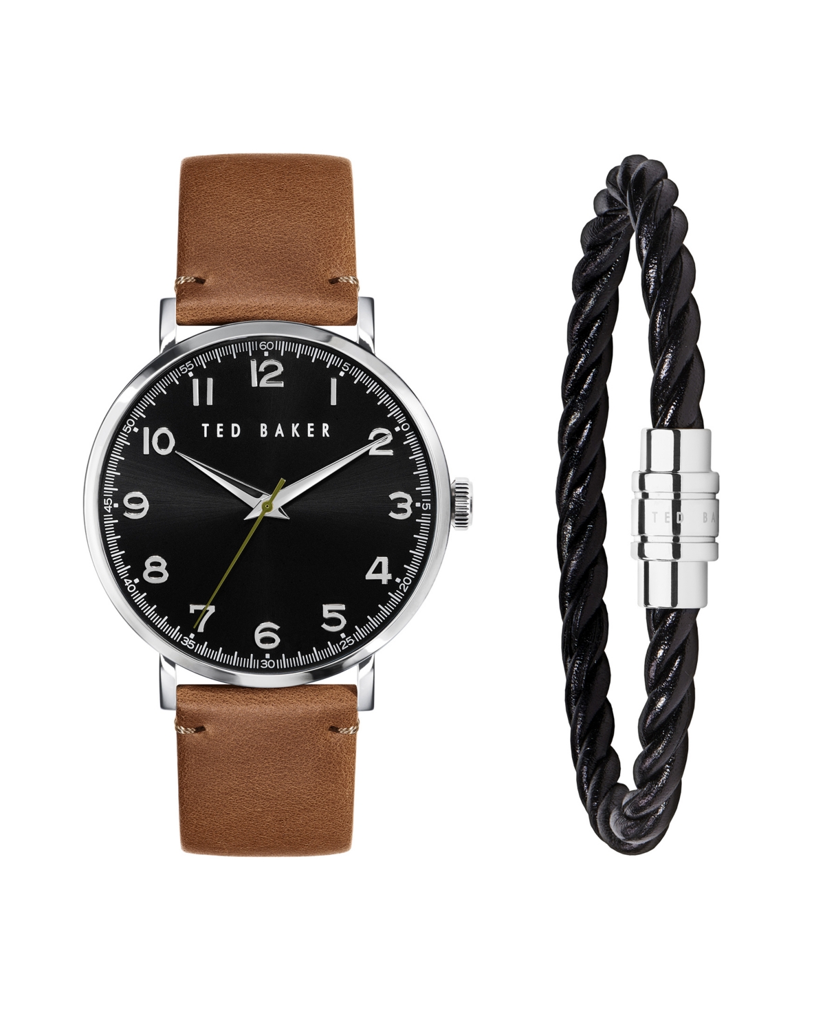Men's Phylipa Brown Leather Strap Watch 43mm and Bracelet Gift Set, 2 Pieces - Brown