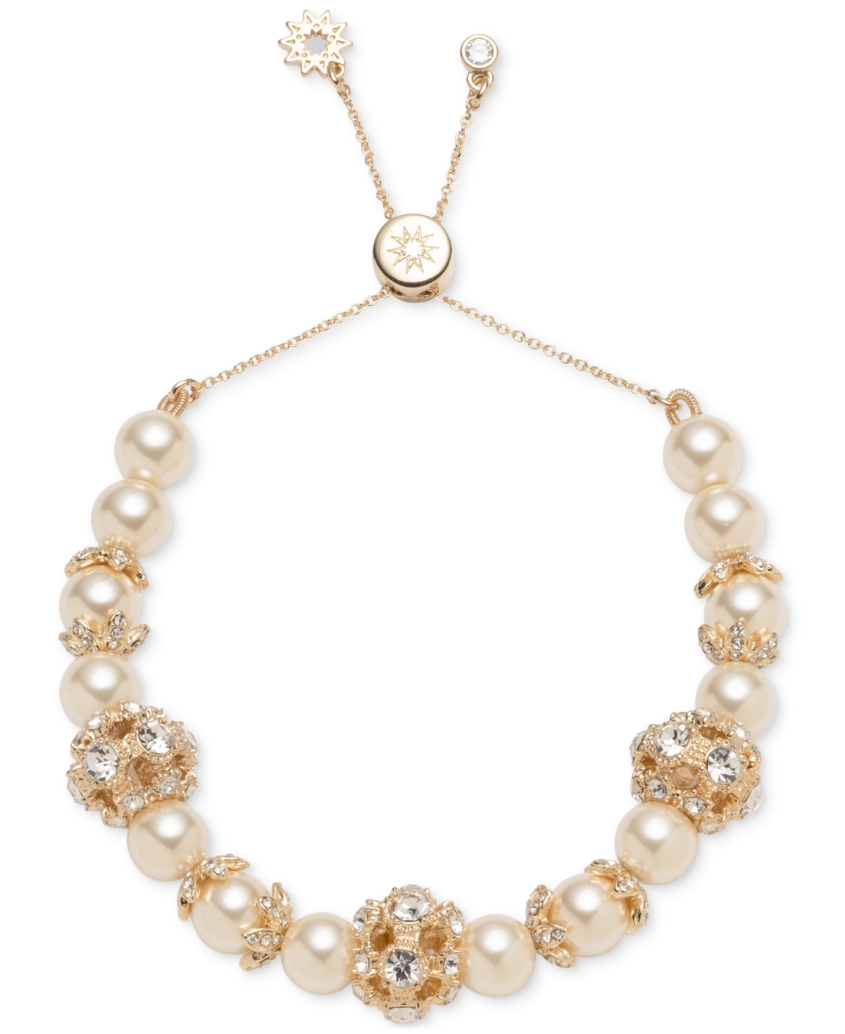 Gold-Tone Imitation Pearl & Crystal Button Slider Bracelet - Gold
