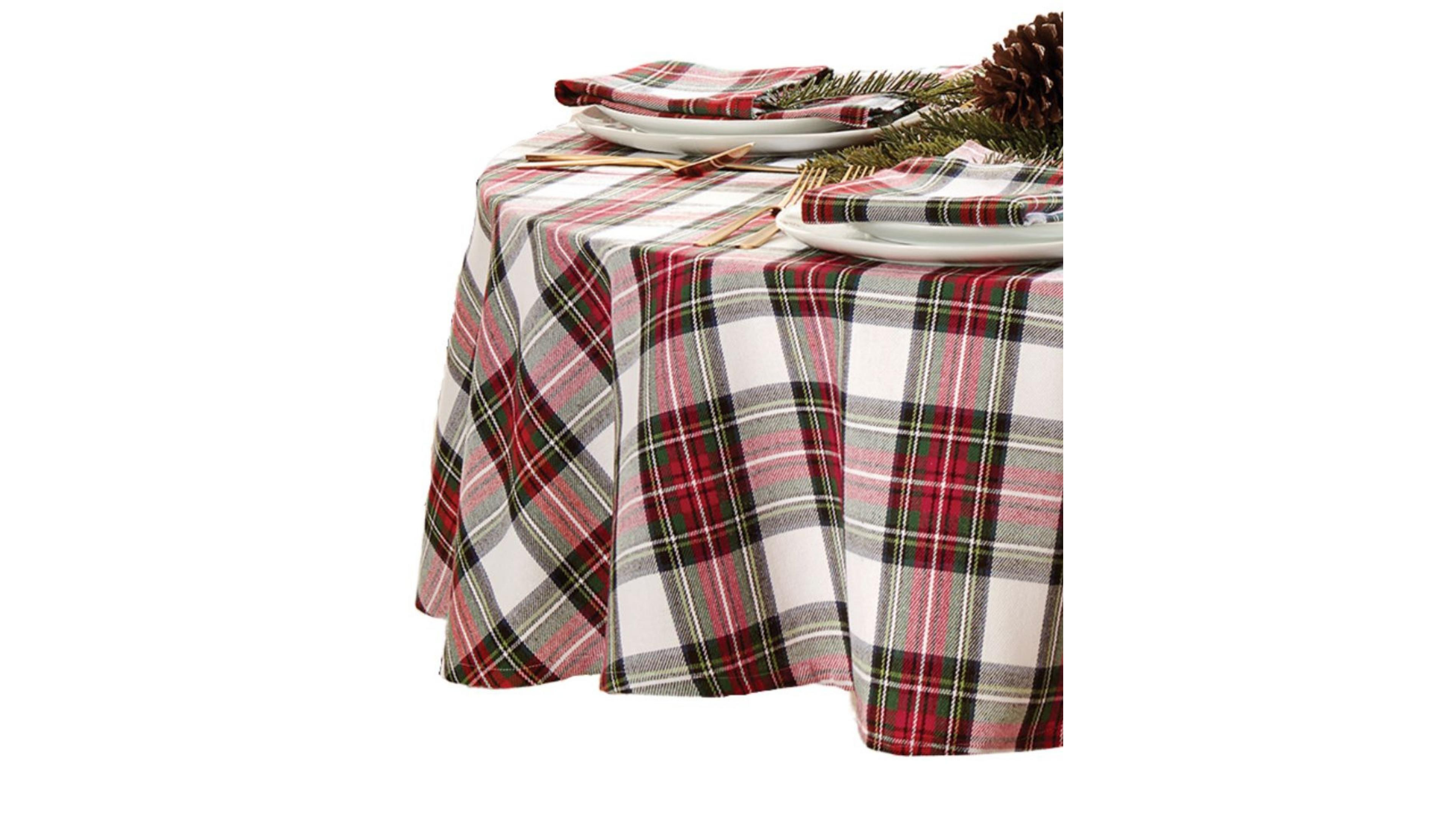 Elrene Christmas Classic Holiday Plaid Tablecloth, 70" x 70"