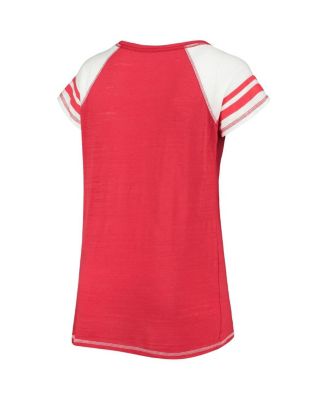 Women's Red Washington Nationals Curvy Colorblock Tri-Blend Raglan V-Neck T-shirt