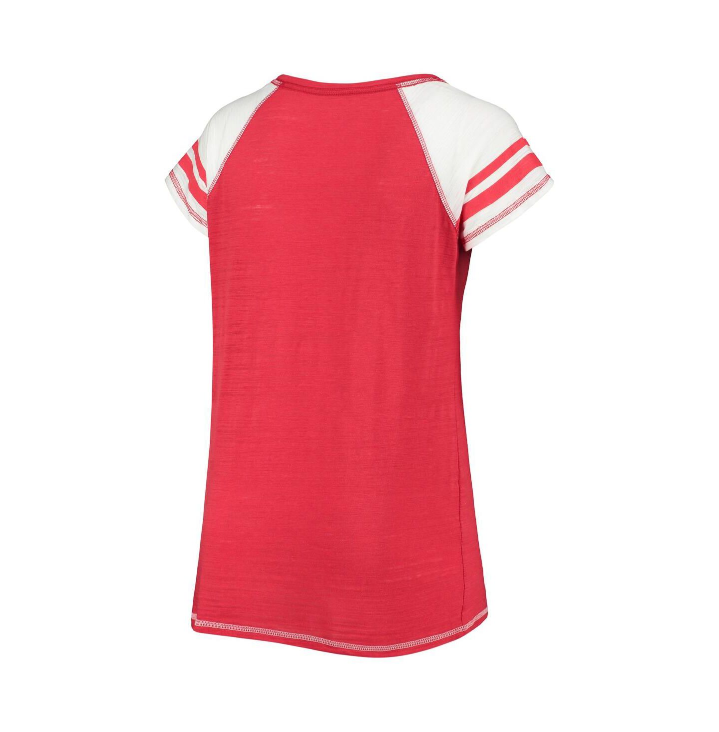 Женская футболка Soft As A Grape Red Washington Nationals Curvy Colorblock Tri-Blend Raglan V-Neck — фото 4
