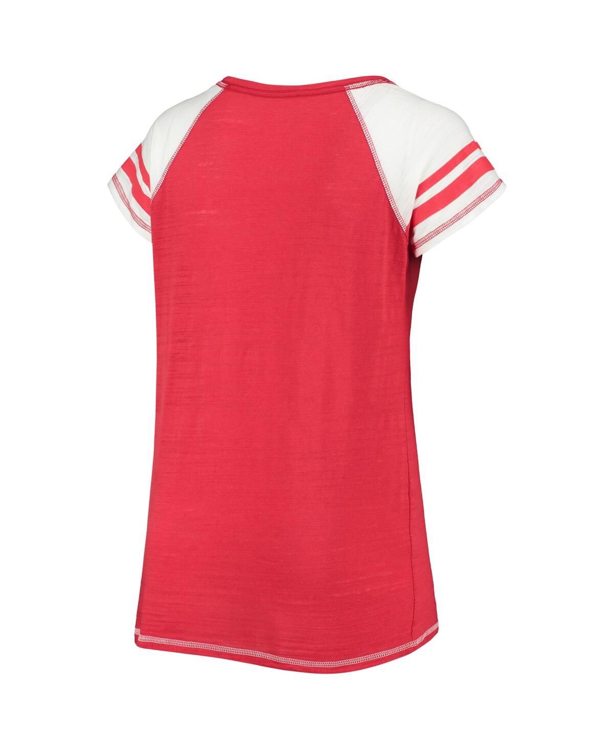 Soft As A Grape Red Washington Nationals Curvy Colorblock Tri-blend Raglan V-neck T-shirt In Red