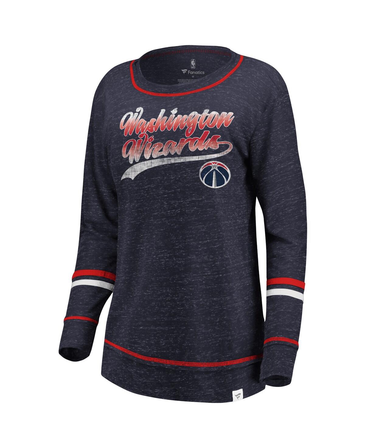 Shop Fanatics Women's  Navy And Red Washington Wizards Dreams Sleeve Stripe Speckle Long Sleeve T-shirt In Navy,red