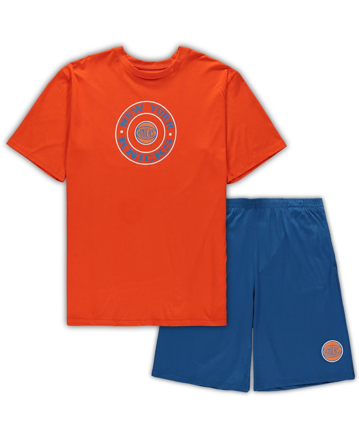 Concepts Sport Men's  Orange, Blue New York Knicks Big And Tall T-shirt And Shorts Sleep Set In Orange,blue