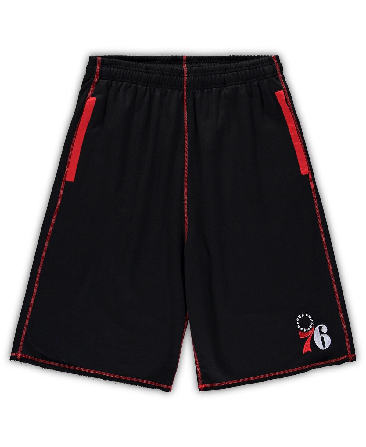 Men's Black, Red Philadelphia 76ers Big and Tall Contrast Stitch Knit Shorts - Black, Red
