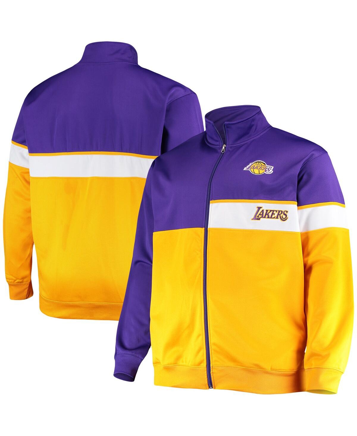 Shop Profile Men's Purple, Gold Los Angeles Lakers Big And Tall Pieced Body Full-zip Track Jacket In Purple,gold