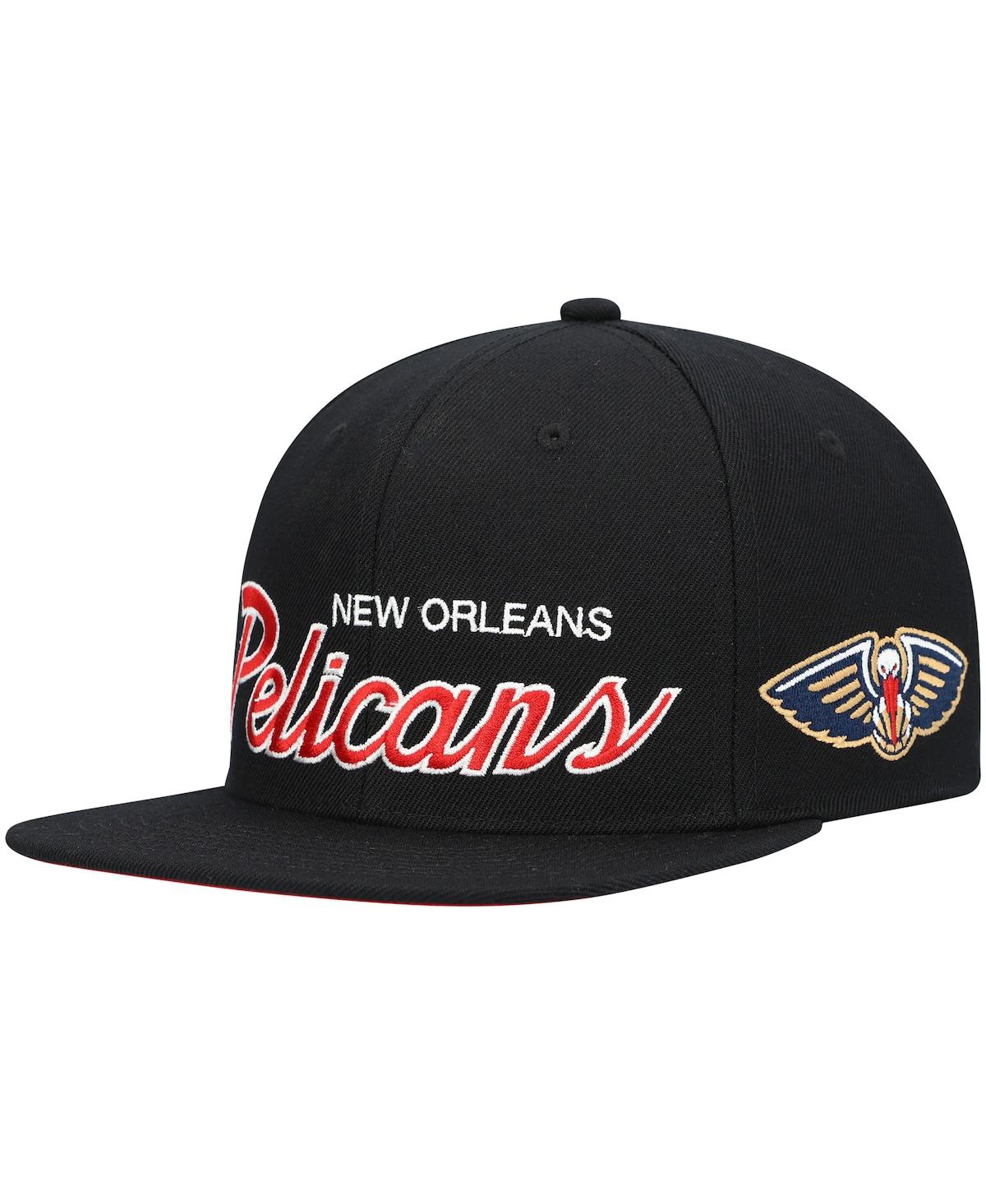 Mitchell & Ness Men's  Black New Orleans Pelicans Hardwood Classics Script 2.0 Snapback Hat