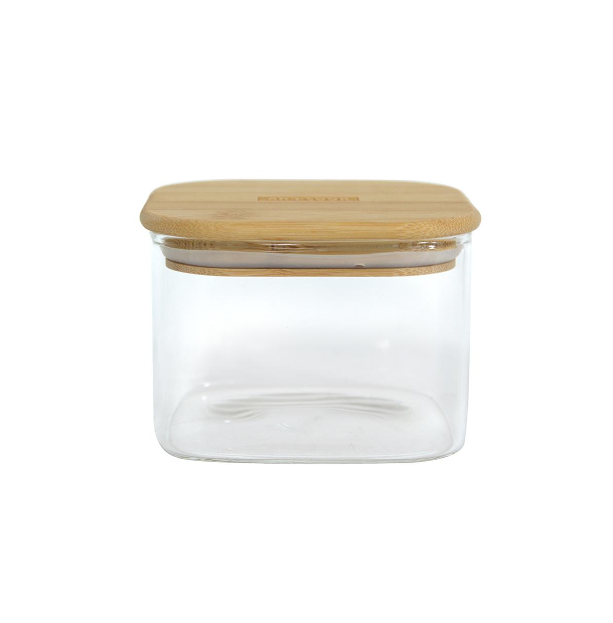 Art & Cook Square Clear High Borosilicate Glass Storage With Flat Bamboo Lid And Plant Oil Surface, 600 ml In Brown