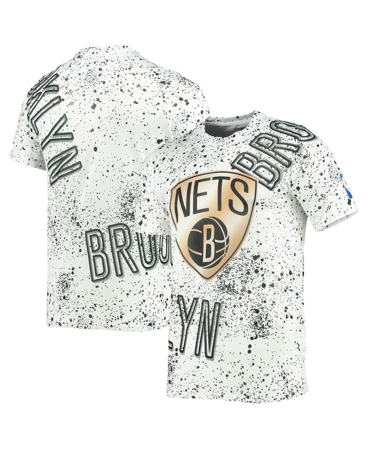 Fisll Men's White Brooklyn Nets Gold Foil Splatter Print T-shirt