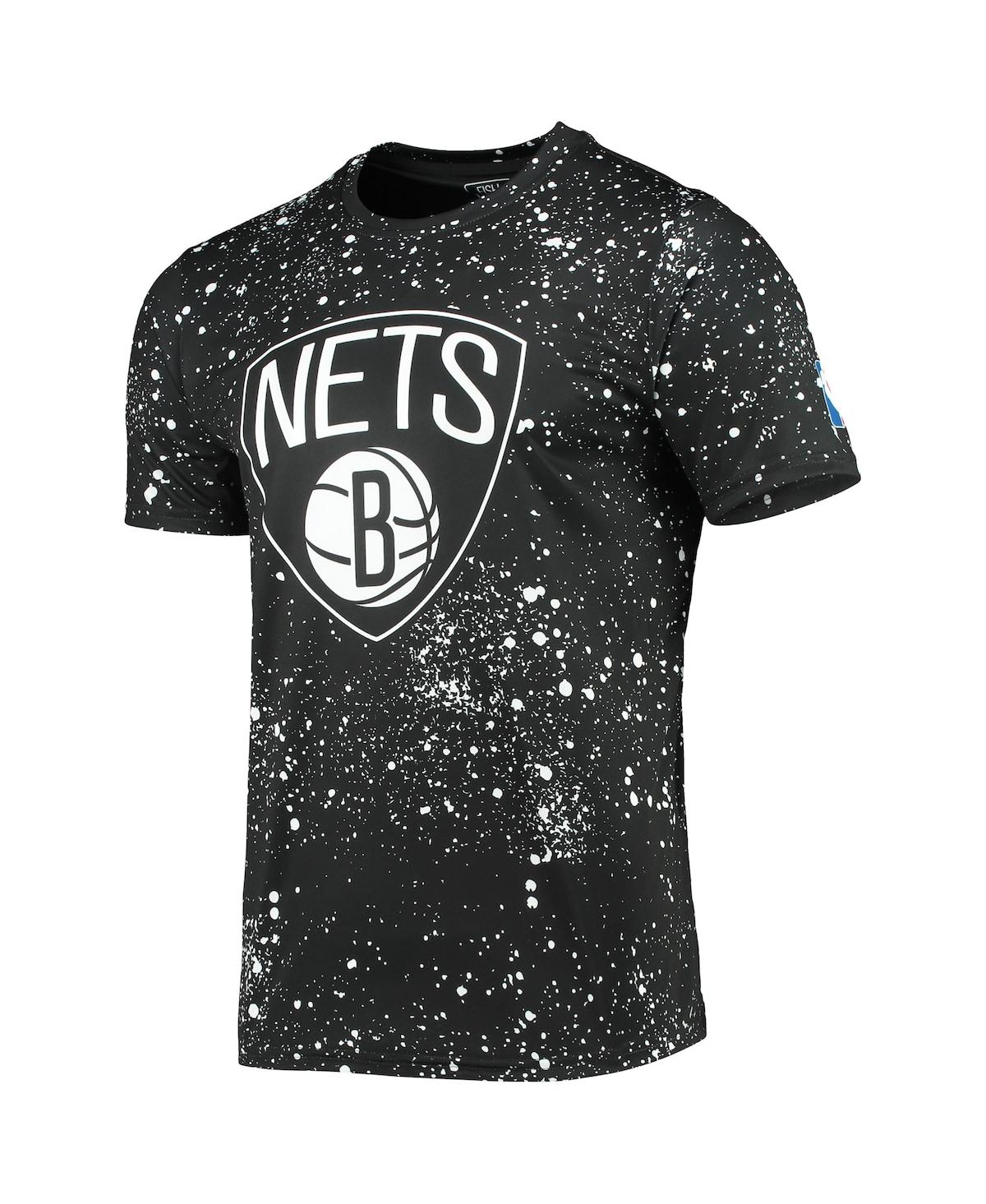 Shop Fisll Men's Black Brooklyn Nets Splatter Print T-shirt