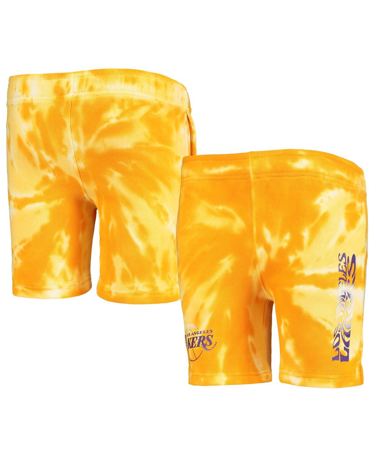 Outerstuff Preschool White, Gold Los Angeles Lakers Santa Monica Shorts In White,gold
