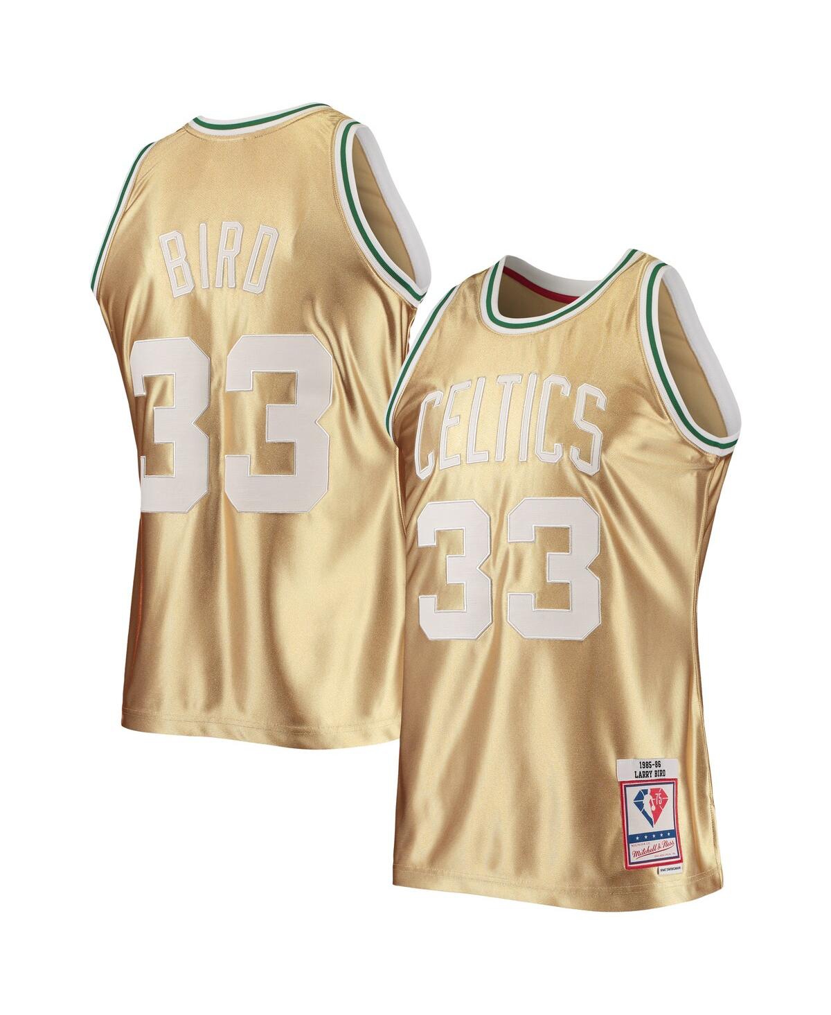 Men's Mitchell & Ness Larry Bird Gold Boston Celtics 75th Anniversary 1985-86 Hardwood Classics Swingman Jersey - Gold