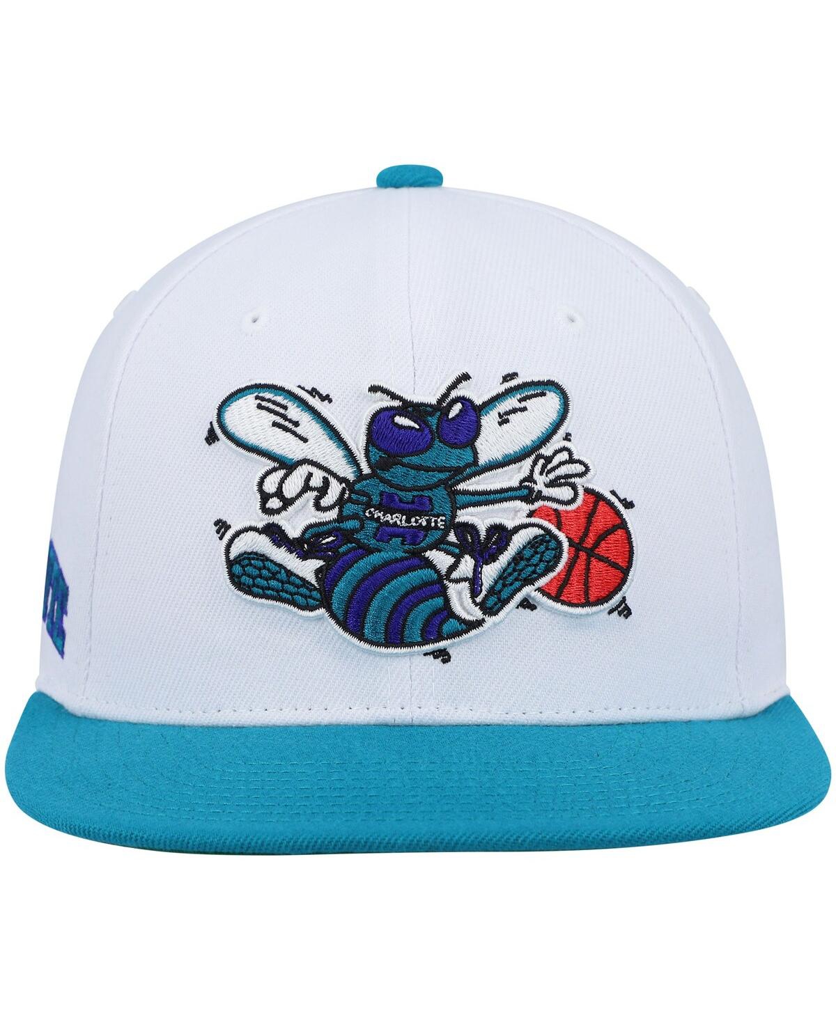Mitchell & Ness Men's  White And Teal Charlotte Hornets Hardwood Classics Snapback Hat In White,teal