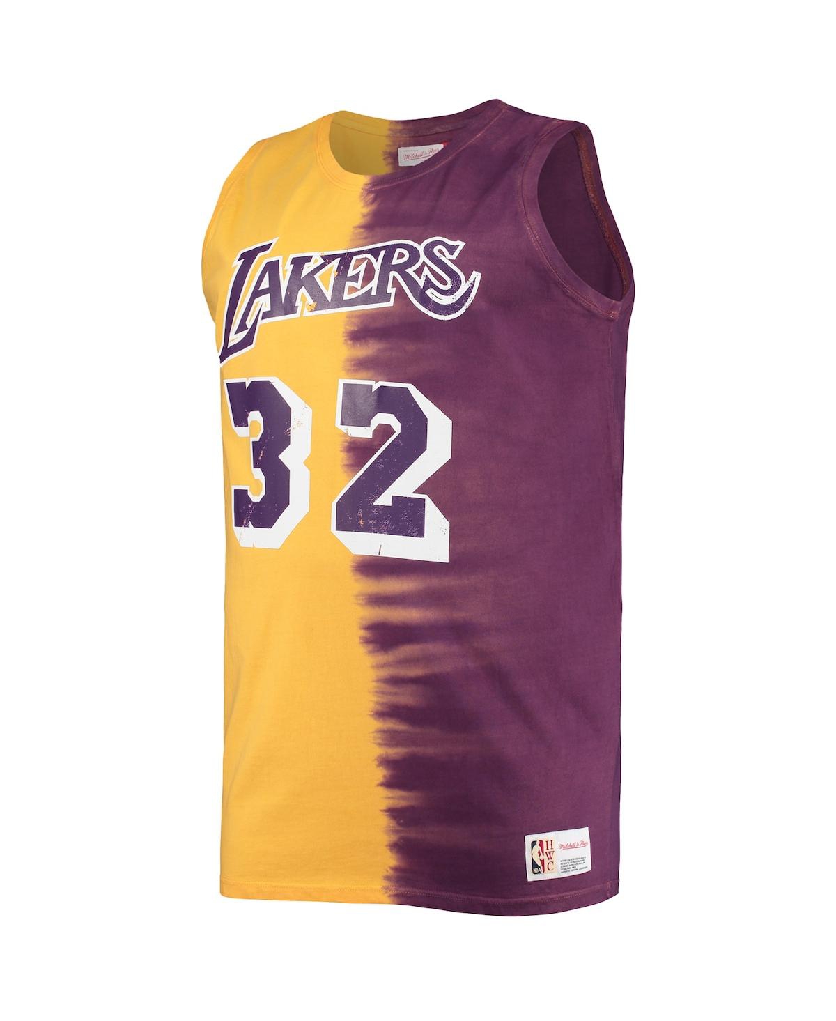 Shop Mitchell & Ness Men's  Magic Johnson Purple And Gold Los Angeles Lakers Profile Tie-dye Player Tank T In Purple,gold