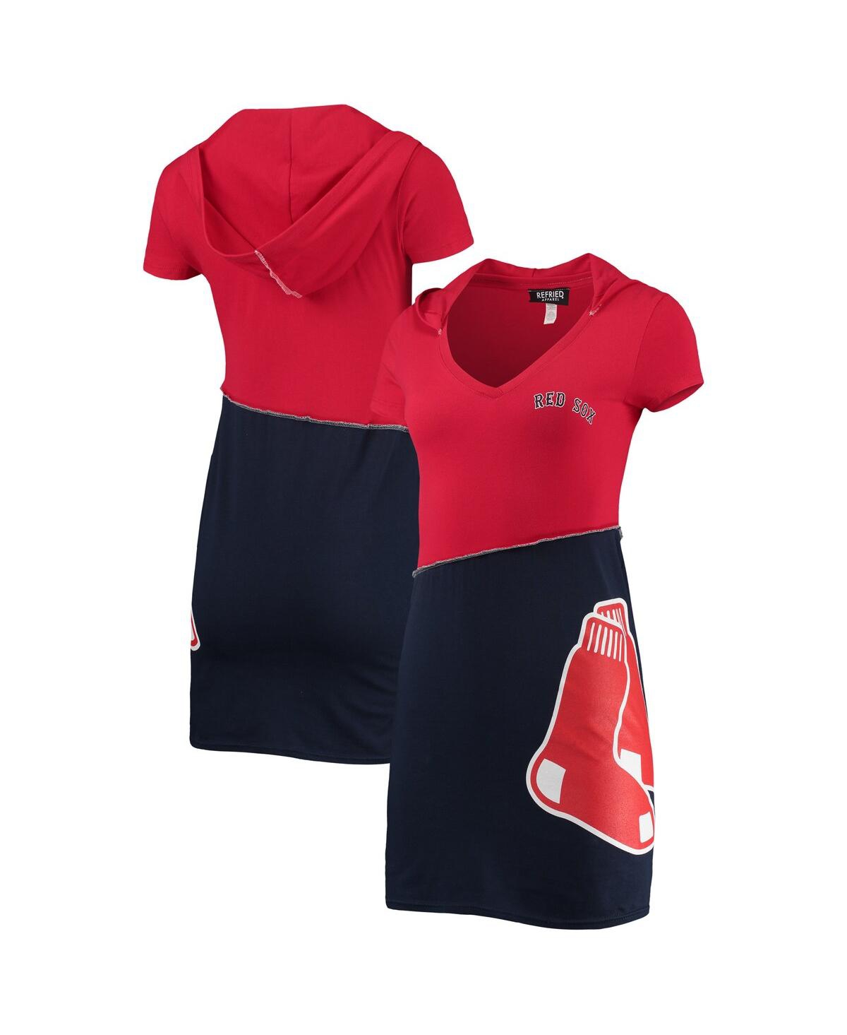 REFRIED APPAREL WOMEN'S REFRIED APPAREL RED AND NAVY BOSTON RED SOX HOODIE DRESS