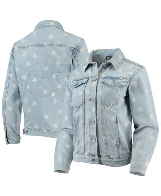 Women's Chicago Cubs Allover Print Button-Up Denim Jacket