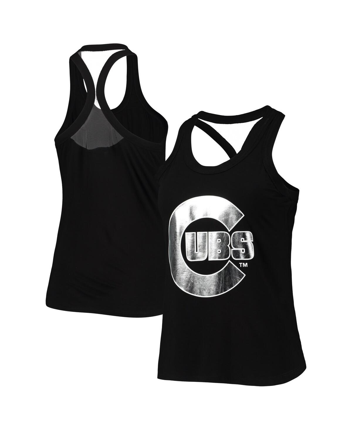 Shop The Wild Collective Women's  Black Chicago Cubs Tonal Athleisure Racerback Tank Top