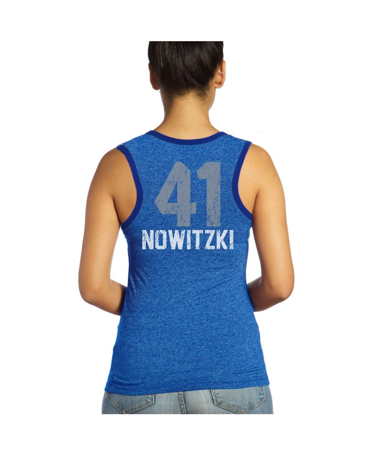 MAJESTIC WOMEN'S MAJESTIC THREADS DIRK NOWITZKI ROYAL DALLAS MAVERICKS NAME AND NUMBER TRI-BLEND TANK TOP 