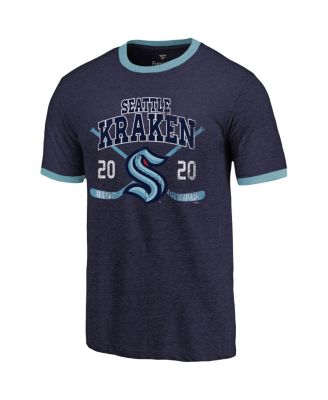 Men's Navy Seattle Kraken Buzzer Beater Tri-Blend Ringer T-shirt