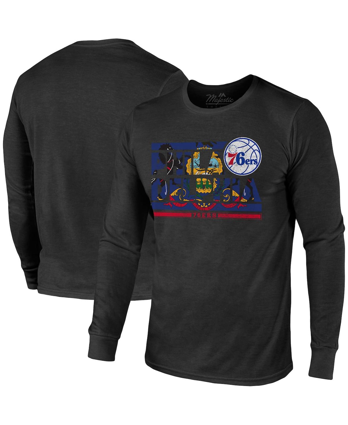Shop Majestic Men's  Threads Black Philadelphia 76ers City And State Tri-blend Long Sleeve T-shirt