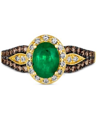 Emerald (7/8 ct. t.w.) & Diamond (1/2 ct. t.w.) Halo Ring in 14k Gold
