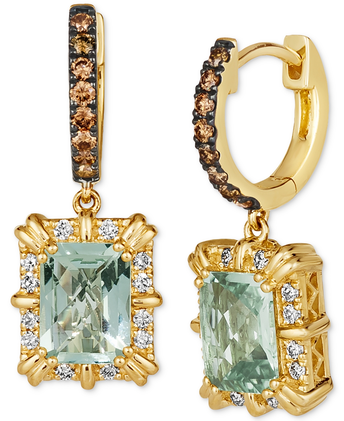 Mint Julep Quartz (2-3/8 ct. t.w.) & Diamond (1/2 ct. t.w.) Drop Earrings in 14k Gold - Mint Julep Quartz