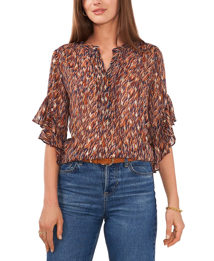 Vince Camuto Women's Ruffled-Sleeve Pintucked Blouse - Macy's