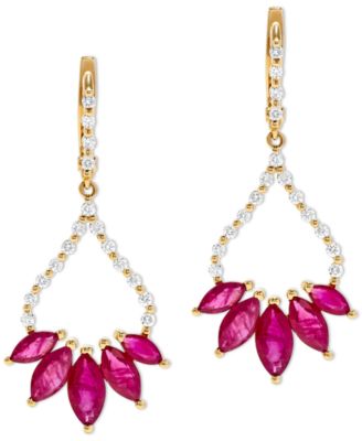 Macy's - Ruby (2-1/10 ct. t.w.) & Diamond Accent Drop Earrings in 14k Gold