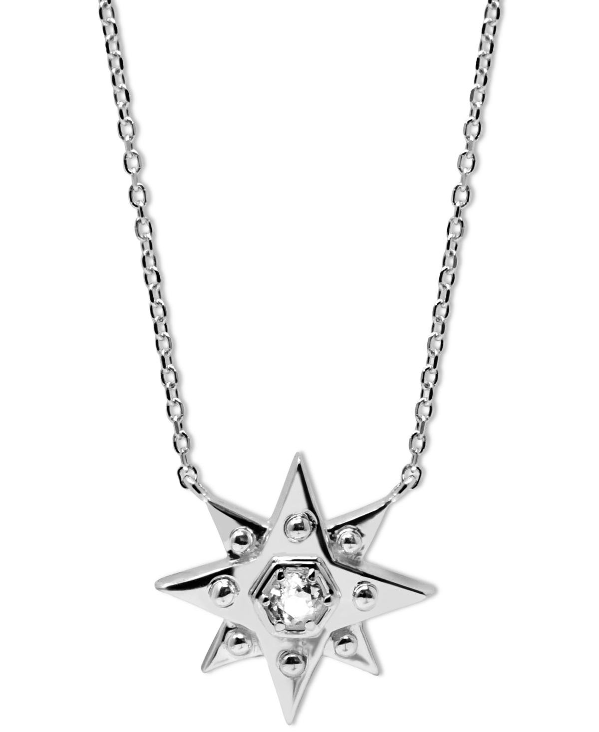 White Topaz (1/10 ct. t.w.) Star Pendant Necklace in Sterling Silver, 16" + 1" extender - Sterling Silver