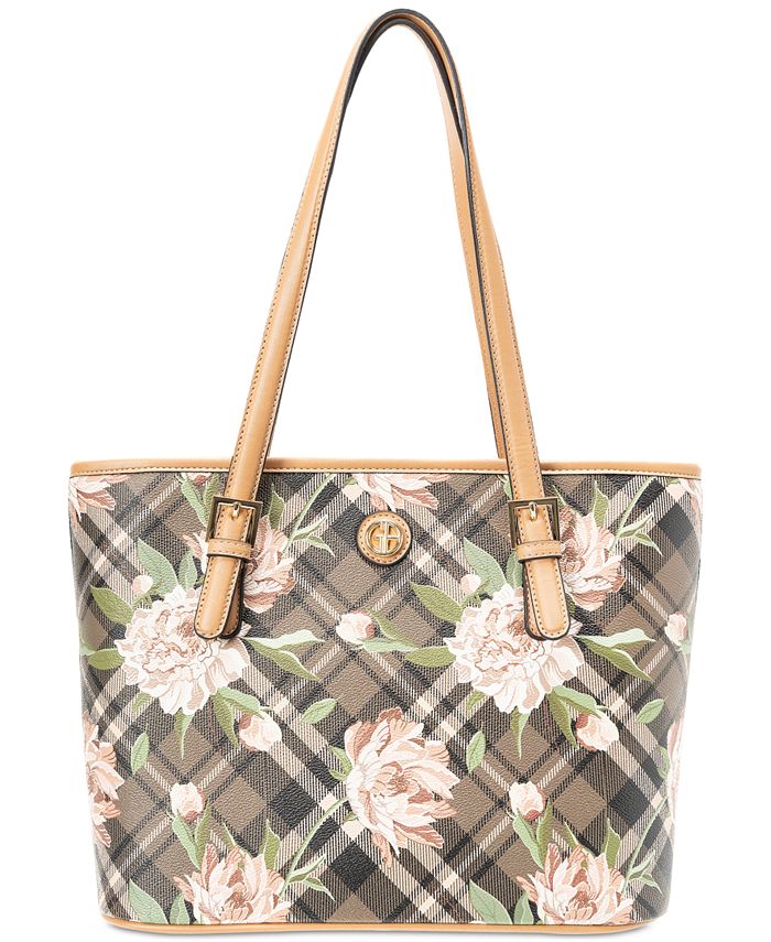 Giani Bernini Holiday Plaid Floral Tote, Created for Macy's & Reviews ...