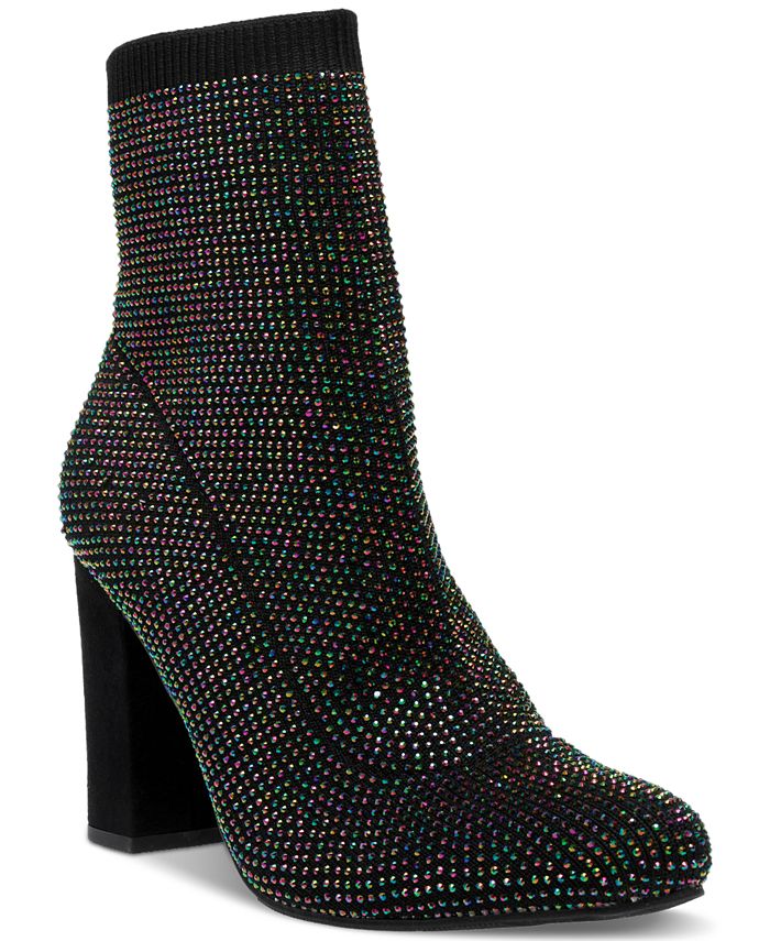 Wild Pair Baybe Womens Dressy Block Heel Ankle Boots, Black AB Bling