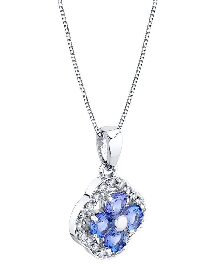 Macy's - Tanzanite (1 ct. t.w.) & Diamond (1/5 ct. t.w.) Flower Halo 18" Pendant Necklace in 14k White Gold