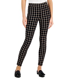 Women's Plaid Ponte Pull-On Pants, Created for Macy's