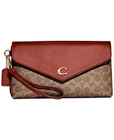 Colorblocked Coated Canvas Signature Wyn Wristlet
