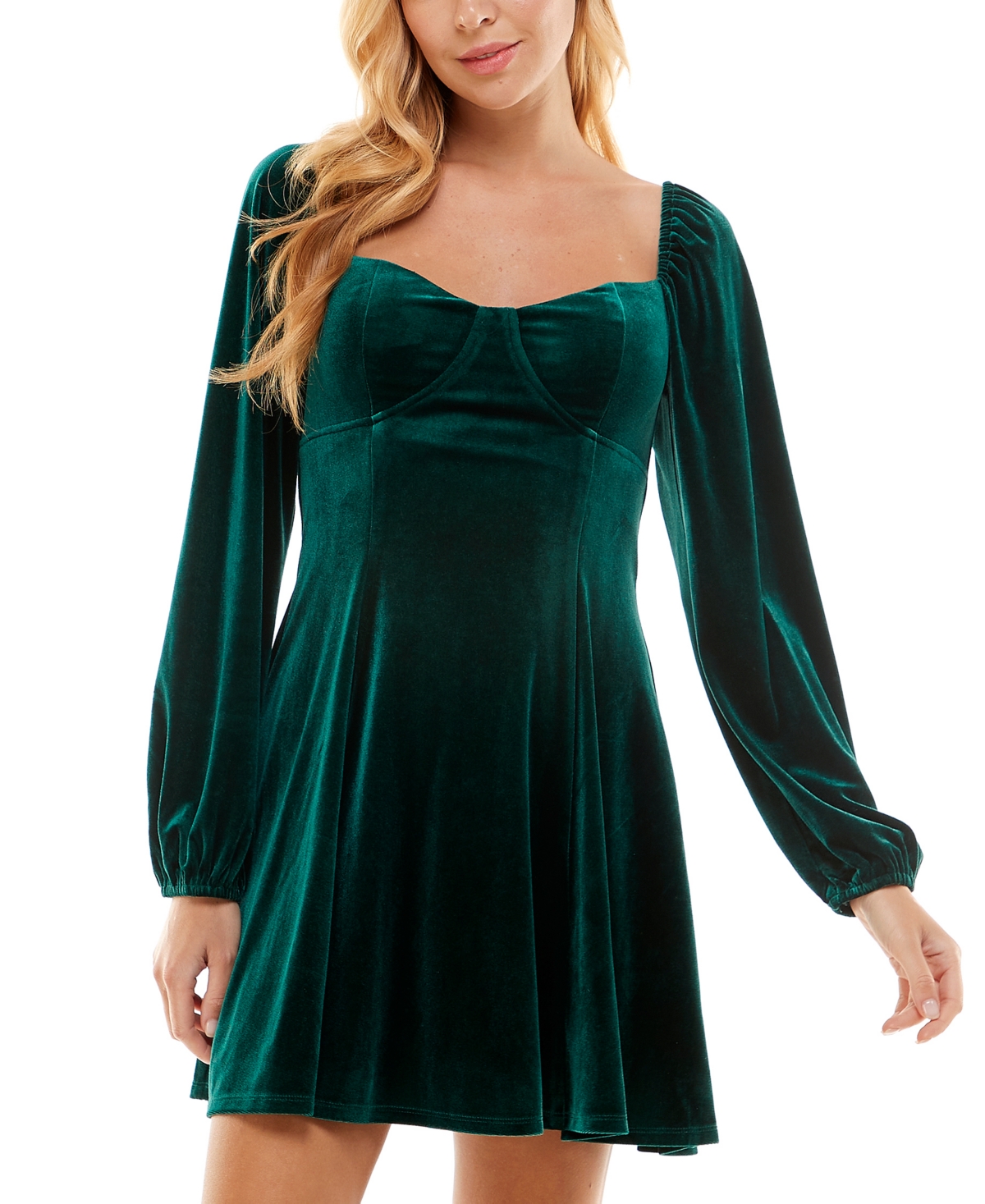 City Studios Juniors' Lace-Back Fit-&-Flare Velvet Dress