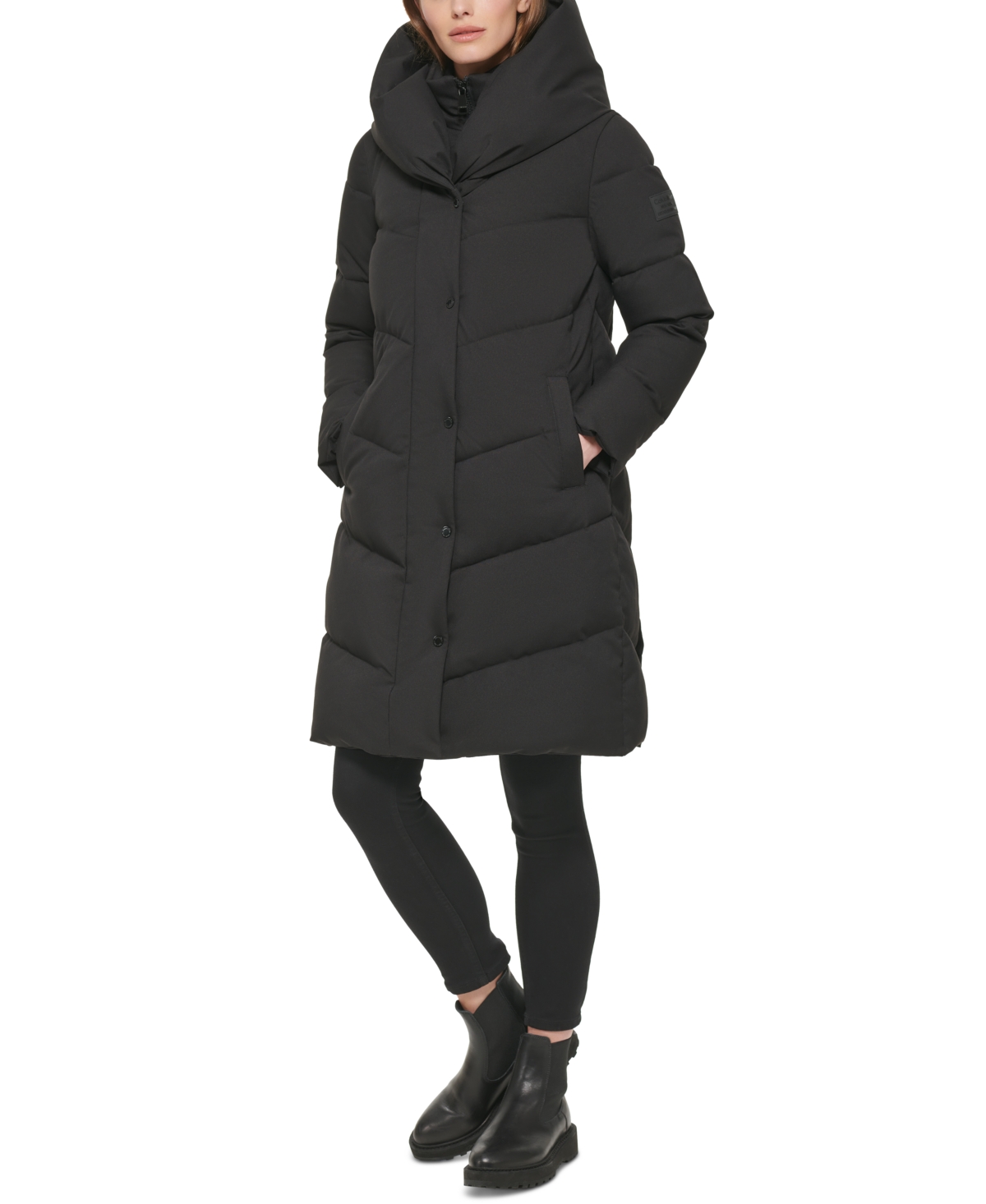 Calvin Klein Women's Bibbed Hooded Puffer Coat In Black | ModeSens