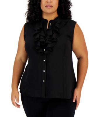 Kasper Plus Size Ruffled Button-Up Blouse