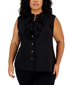 Plus Size Ruffled Button-Up Blouse