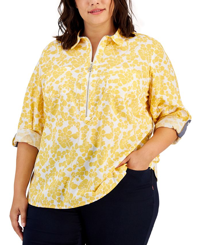 Tommy Hilfiger Plus Size Happy Valley Cotton Popover Top - Macy's