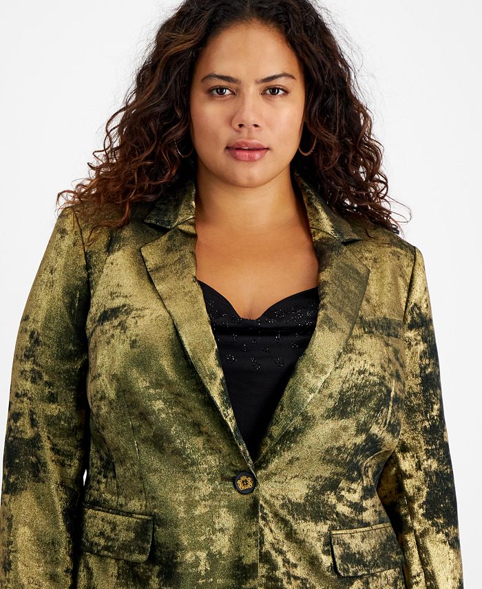 Bar III Plus Size Metallic Notched Collar OneButton Jacket, Created