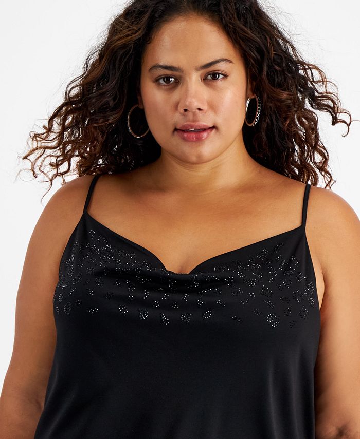Bar III Plus Size Embellished Drape-Neck Camisole Top, Created for Macy ...
