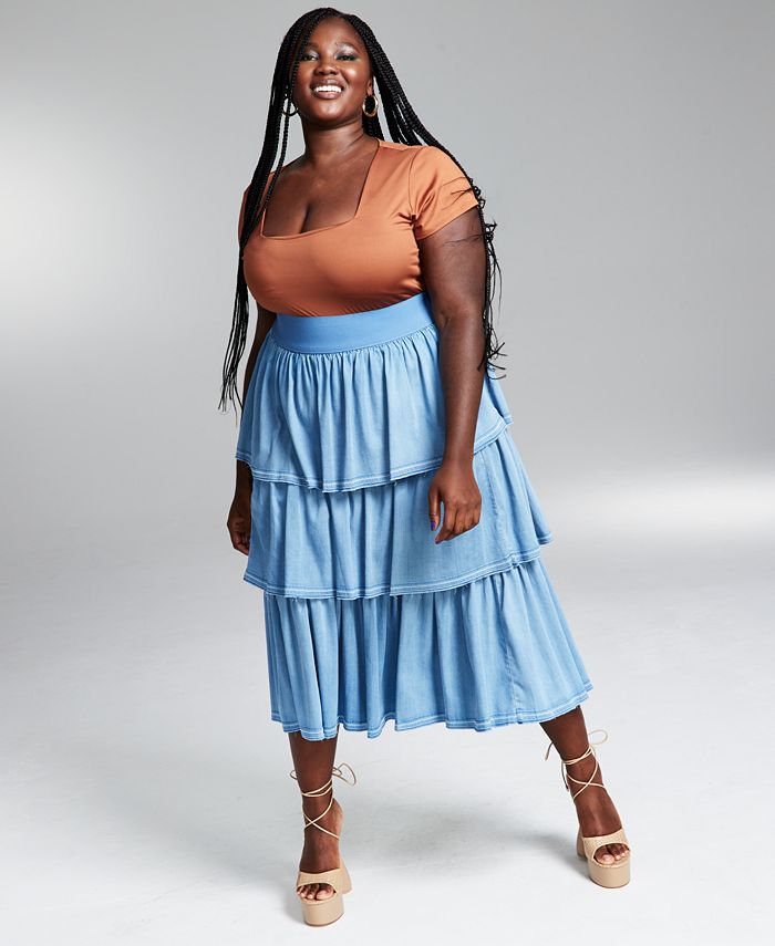 indeks Devise muskel Bar III GooGoo Atkins Trendy Plus Size Tiered Chambray Ruffle Maxi Skirt,  Created for Macy's - Macy's