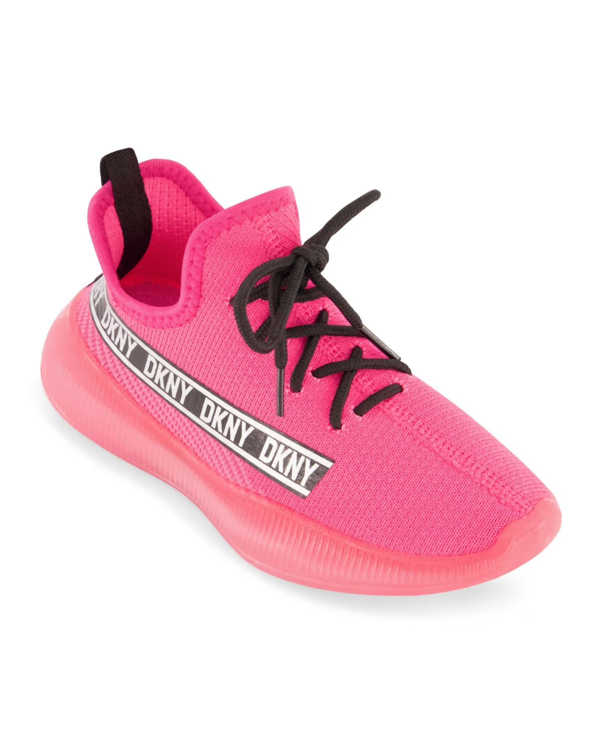 Shop Dkny Big Girls Slip On Landon Stretchy Knit Sneakers In Pink