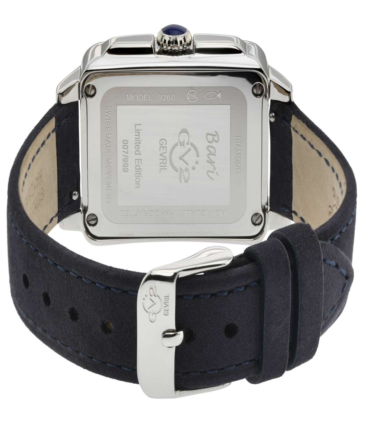 Gevril Women's Bari Enamel Swiss Quartz Italian Blue Leather Strap Watch 34mm - Silver-Tone