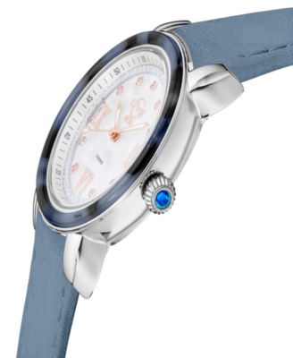 Women's Marsala Tortoise Swiss Quartz Italian Light Blue Leather Strap Watch 36mm
