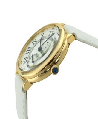 Women's Rome Swiss Quartz White Genuine Leather Strap Watch 36mm